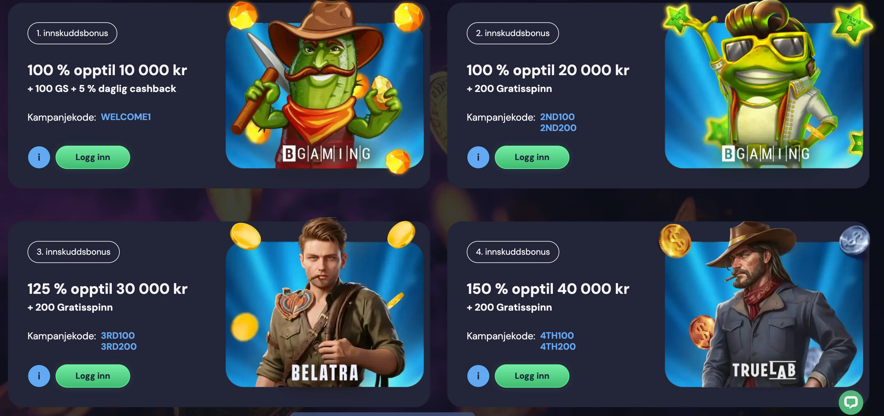 Welcome bonuser hos Lucky Wins